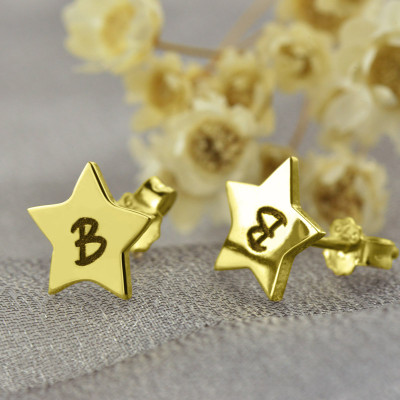 Star Stud Initial Earrings In Gold - Handcrafted & Custom-Made