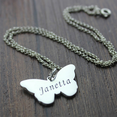 Personalised Charming Butterfly Pendant Name Necklace Silver - Handcrafted & Custom-Made