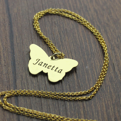 Custom Charming Butterfly Pendant Emgraved Name 18ct Gold Plated - Handcrafted & Custom-Made