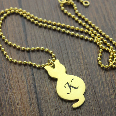 Gold Over Cat Initial Pendant Necklace - Handcrafted & Custom-Made