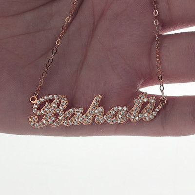 Rose Gold Plated Full Birthstone Carrie Name Necklace  - Handcrafted & Custom-Made