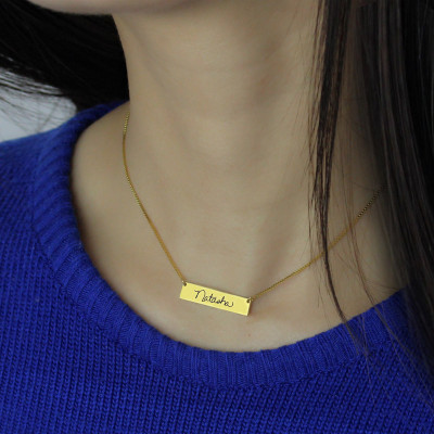 Custom Necklace Signature Bar Necklace Handwritring 18ct Gold Plated - Handcrafted & Custom-Made
