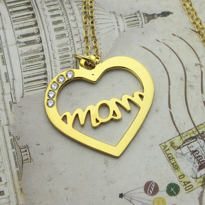 Mothers Heart Necklace With Birthstone 18ct Gold Plated  - Handcrafted & Custom-Made