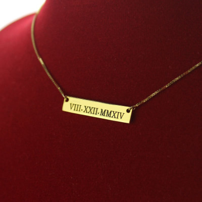 Personalised Roman Numeral Bar Necklace 18ct Gold Plated - Handcrafted & Custom-Made