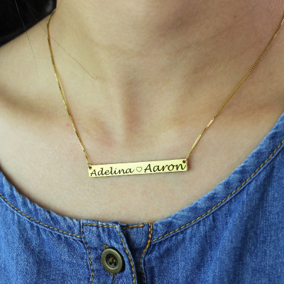 Gold Bar Necklace Engraved Double Name - Handcrafted & Custom-Made