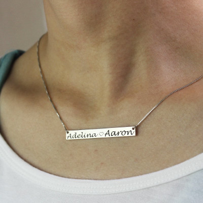 Couple Bar Necklace Engraved Name Sterling Silver - Handcrafted & Custom-Made