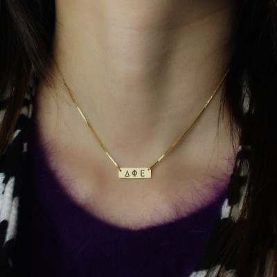 Personalised Greek Letter Sorority Bar Necklace 18ct Gold Plated - Handcrafted & Custom-Made