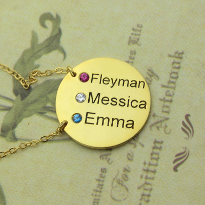 Disc Birthstone Family Names Necklace in 18ct Gold Plated  - Handcrafted & Custom-Made