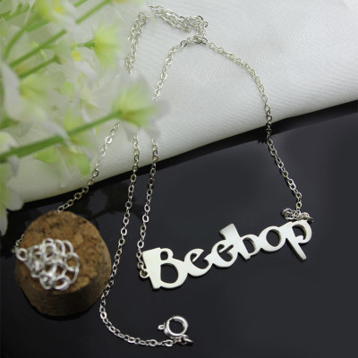 Solid White Gold Personalised Beetle font Letter Name Necklace - Handcrafted & Custom-Made