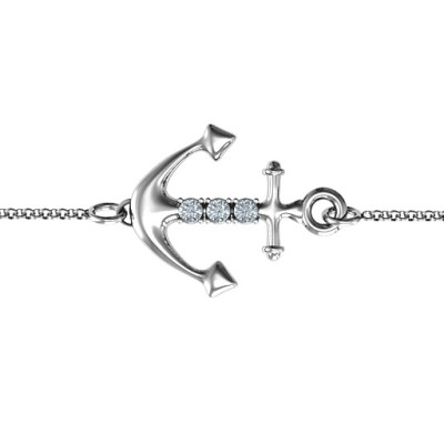 Personalised Anchor Bracelet with Three Stones  - Handcrafted & Custom-Made