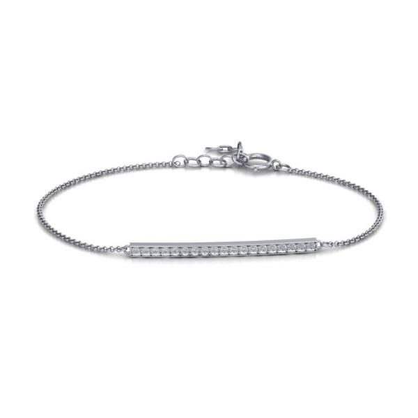 Sterling Silver Beaming Bar Bracelet With Cubic Zirconia Accent Stones  - Handcrafted & Custom-Made