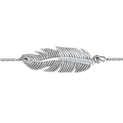 Sterling Silver Feather with Accent Stones Bracelet  - Handcrafted & Custom-Made