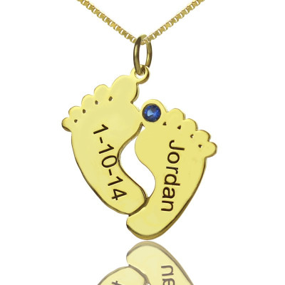 Birthstone Memory Baby Feet Charms with Date  Name 18ct Gold Plated  - Handcrafted & Custom-Made