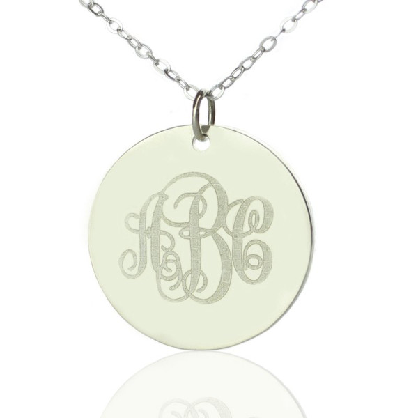 Solid White Gold Vine Font Disc Engraved Monogram Necklace - Handcrafted & Custom-Made