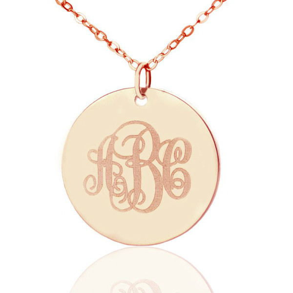Solid Rose Gold Vine Font Disc Engraved Monogram Necklace - Handcrafted & Custom-Made