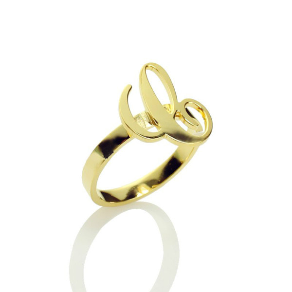Personalised Carrie Initial Letter Ring 18ct Gold Plated - Handcrafted & Custom-Made