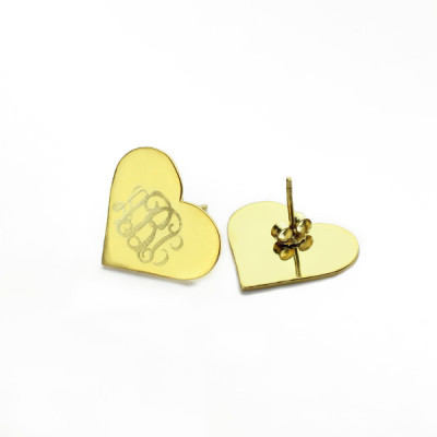 Heart Monogram Stud Earrings In Gold - Handcrafted & Custom-Made