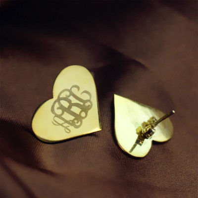 Heart Monogram Stud Earrings In Gold - Handcrafted & Custom-Made