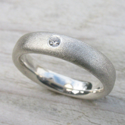 Handmade Frosted Silver Diamond Wedding Rings - Handcrafted & Custom-Made