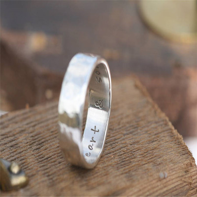 Hammered Personalised Silver Ring - Handcrafted & Custom-Made