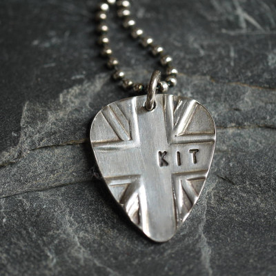 Personalised Silver Union Jack Plectrum - Handcrafted & Custom-Made