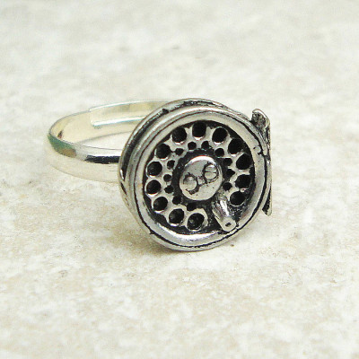 Fly Fishing Reel Ring Antiqued Pewter - Handcrafted & Custom-Made