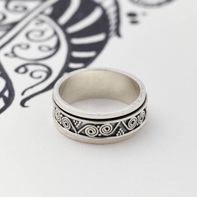 Mens Aztec Silver Spinning Ring - Handcrafted & Custom-Made