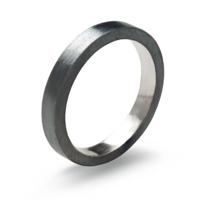 Black Sterling Silver Ring, 3mm Flat Band Oxidised - Handcrafted & Custom-Made