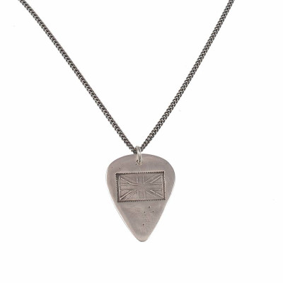 British Flag Stamp Silver Plectrum Necklace - Handcrafted & Custom-Made