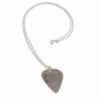 British Flag Stamp Silver Plectrum Necklace - Handcrafted & Custom-Made