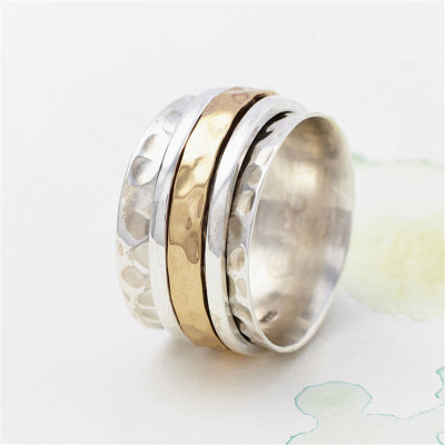 Karma Bronze And Silver Spinning Ring - Handcrafted & Custom-Made