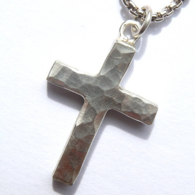 Chunky Hammered Silver Cross Necklace - Handcrafted & Custom-Made
