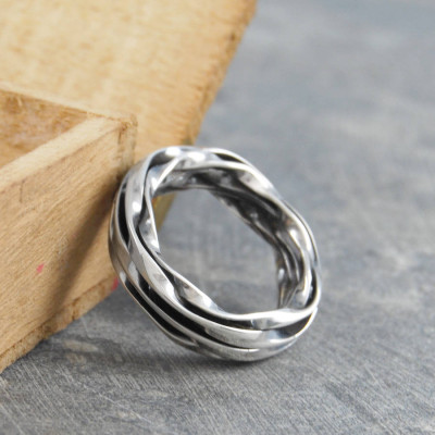 Chunky Mens Silver Oxidised Wrap Ring - Handcrafted & Custom-Made