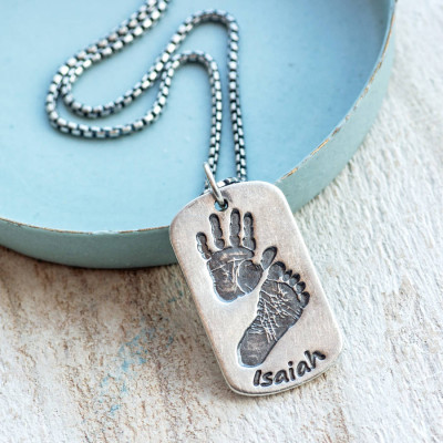 Dog Tag With Baby Prints And Birth Info Necklace - Two Pendants - Handcrafted & Custom-Made