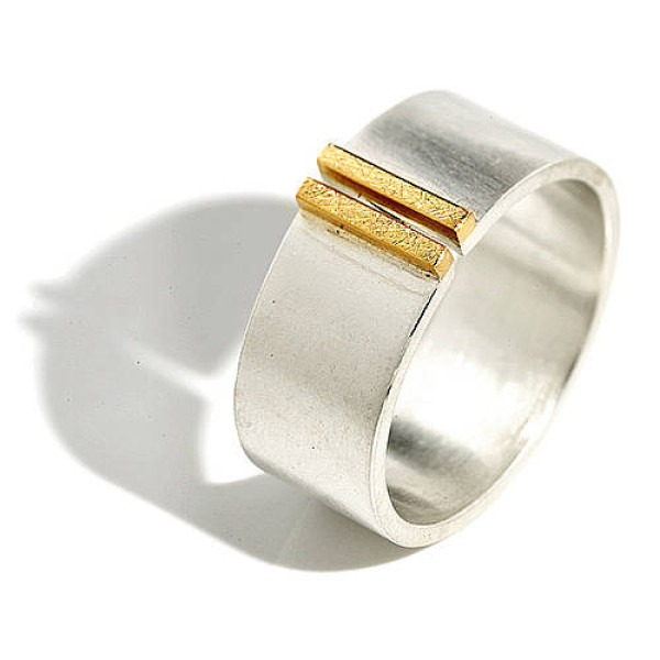Silver And Gold Double Bar Wide Band Ring - Handcrafted & Custom-Made