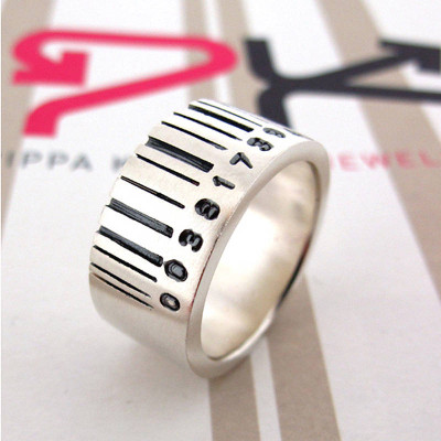 Extra Wide Silver Barcode Ring - Handcrafted & Custom-Made