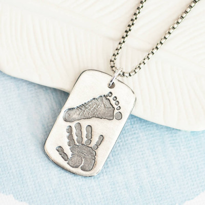 Footprint Handprint Personalised Mens Dog Tag Necklace - Two Pendants - Handcrafted & Custom-Made