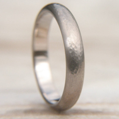 Hammered Wedding Ring In 18ct White Gold - Handcrafted & Custom-Made