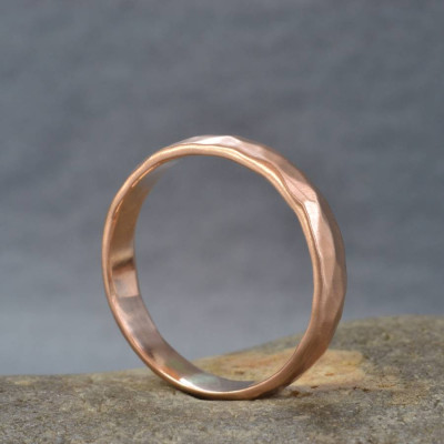 Handmade 18ct Rose Gold Hammered Wedding Ring - Handcrafted & Custom-Made