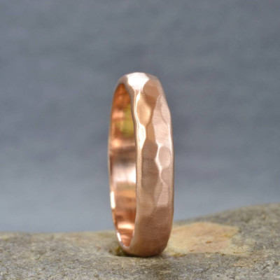 Handmade 18ct Rose Gold Hammered Wedding Ring - Handcrafted & Custom-Made