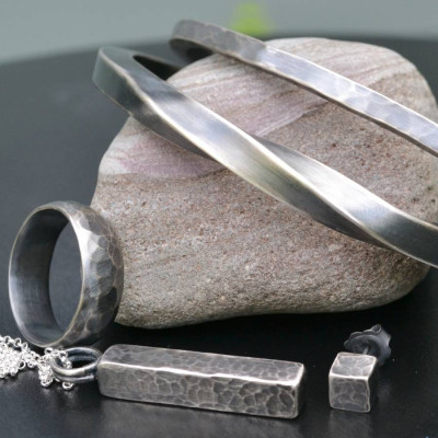 Handmade Blacksmiths Silver Hammered Block Necklace - Handcrafted & Custom-Made