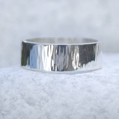 Hammered Silver Ring With Tree Bark Finish - Handcrafted & Custom-Made