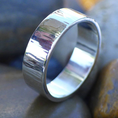 Hammered Silver Ring With Tree Bark Finish - Handcrafted & Custom-Made