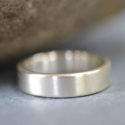 Handmade Satin Silver Rectangular Wedding Ring - Handcrafted & Custom-Made