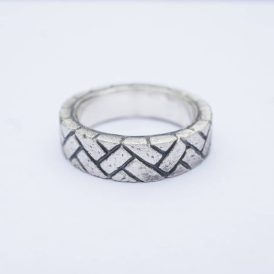 Herringbone Brick Silver Ring - Handcrafted & Custom-Made