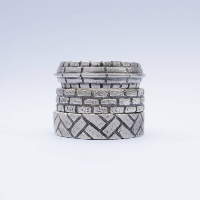 Herringbone Brick Silver Ring - Handcrafted & Custom-Made
