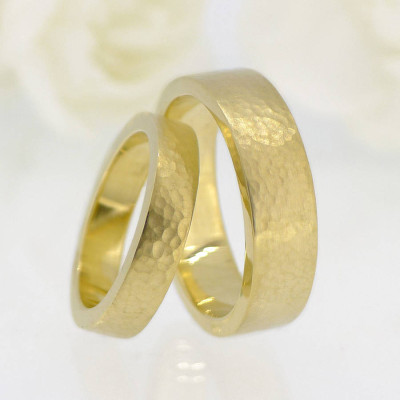 His And Hers Hammered Wedding Ring 18ct Gold Set - Handcrafted & Custom-Made