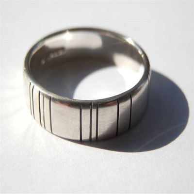 Mens Silver Barcode Oxidized Ring - Handcrafted & Custom-Made