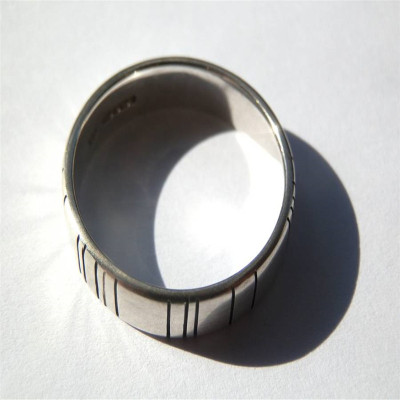 Mens Silver Barcode Oxidized Ring - Handcrafted & Custom-Made