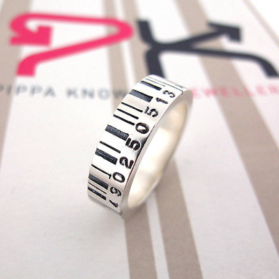 Medium Silver Barcode Ring - Handcrafted & Custom-Made